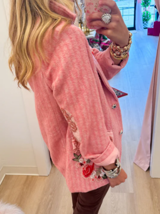 Pink Striped Embroidered Jacket