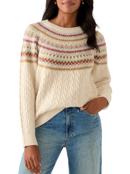 Women's Fairisle Cable Mix Crew Sweater