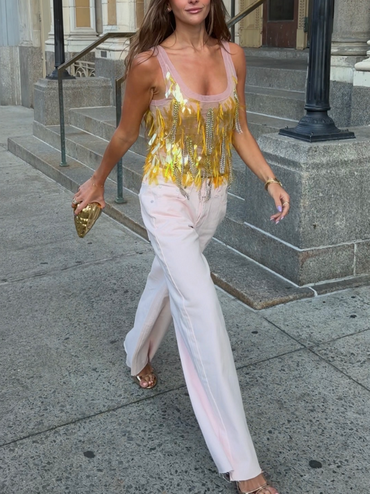 Yellow Sparkles Baby Pink Top