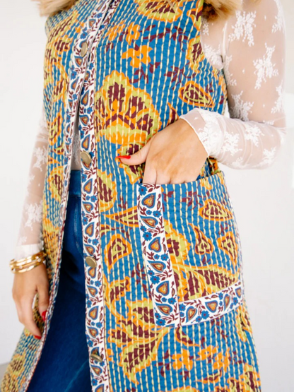 Ivy Teal Quilted Sleeveless Midi Dress