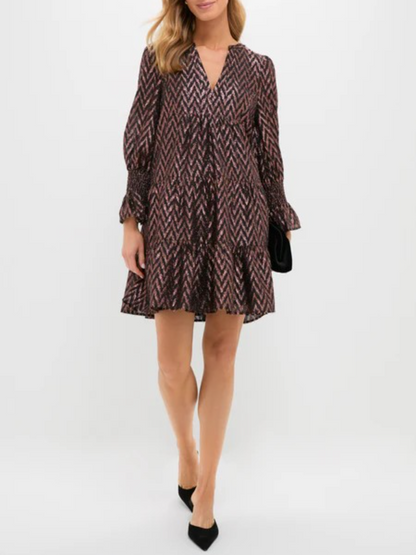 Rose Gold Chevron Sequin Ruffle-Sleeve Mini Dress