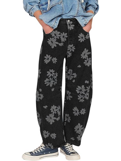 Floral Printed Baggy Wide Leg Jeans