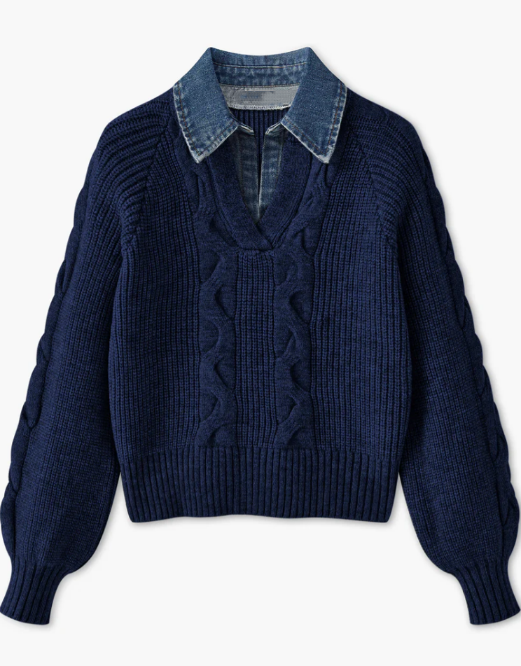 Lapel Denim Collar Sweater