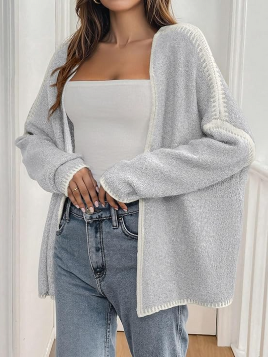 Long Lantern Sleeve Knit Open Front Lightweight Sweater