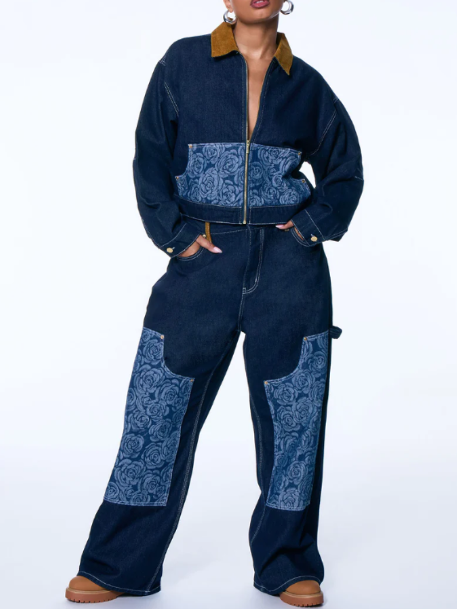 Denim Floral Jacquard Set