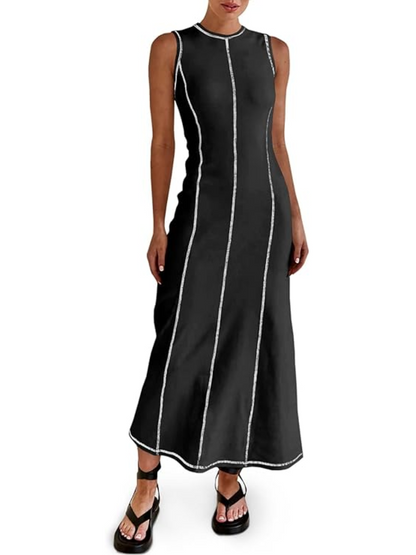 Contrast Stitch Ribbed Knit Dress
