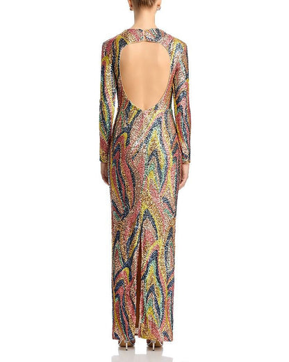 Long Sleeve Sequin Swirl Maxi Dress