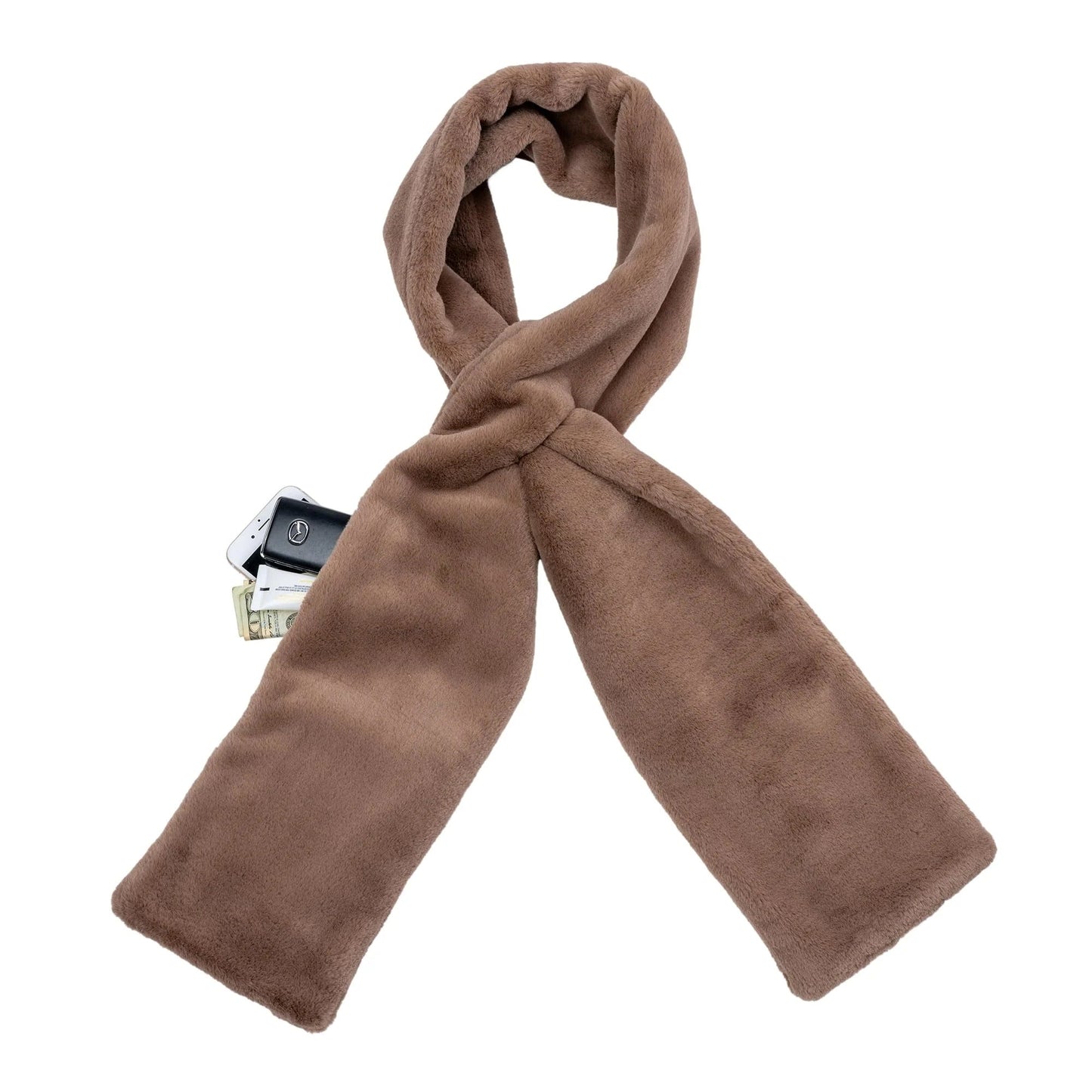 Faux Fur Scarf With Hidden Zipper Pocket