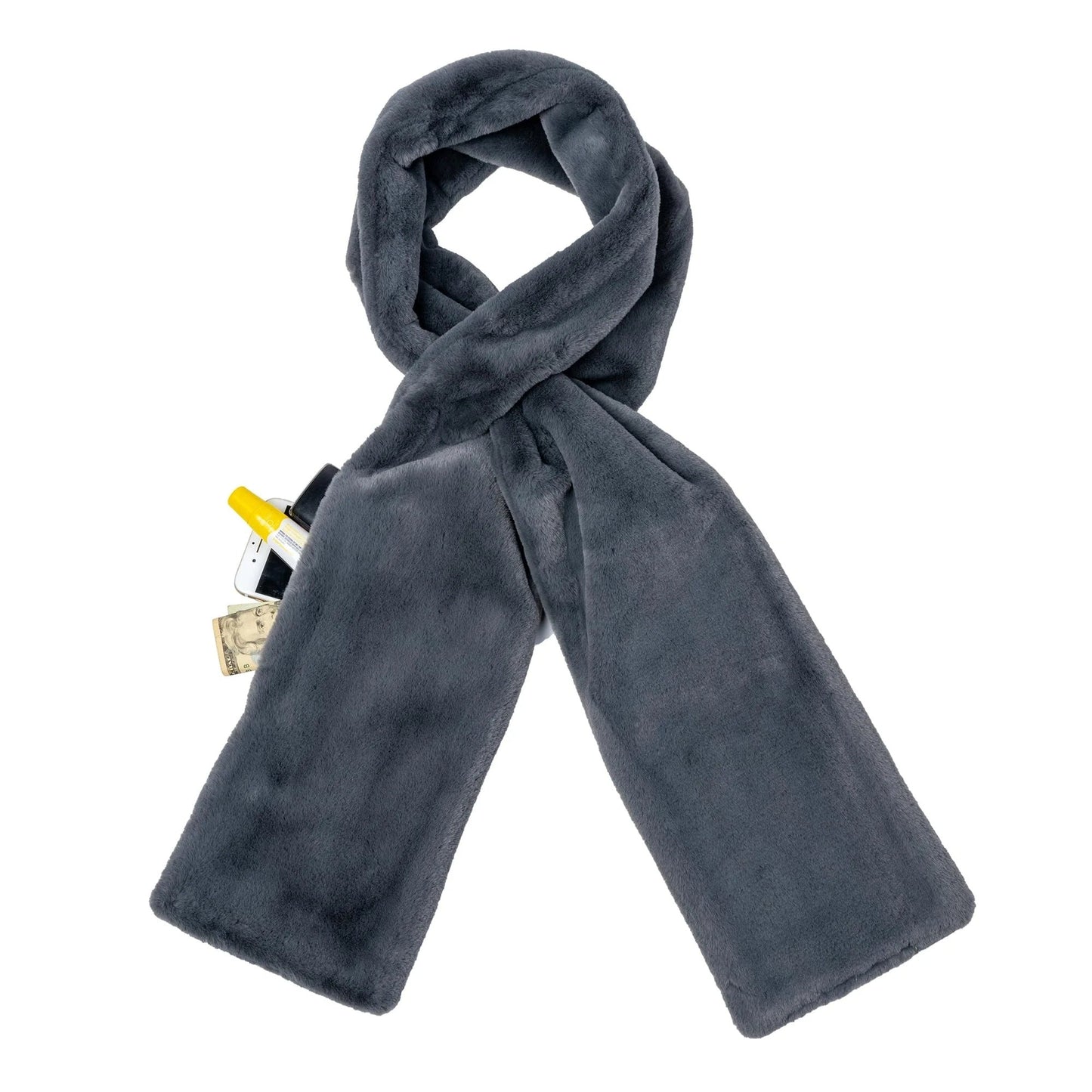 Faux Fur Scarf With Hidden Zipper Pocket