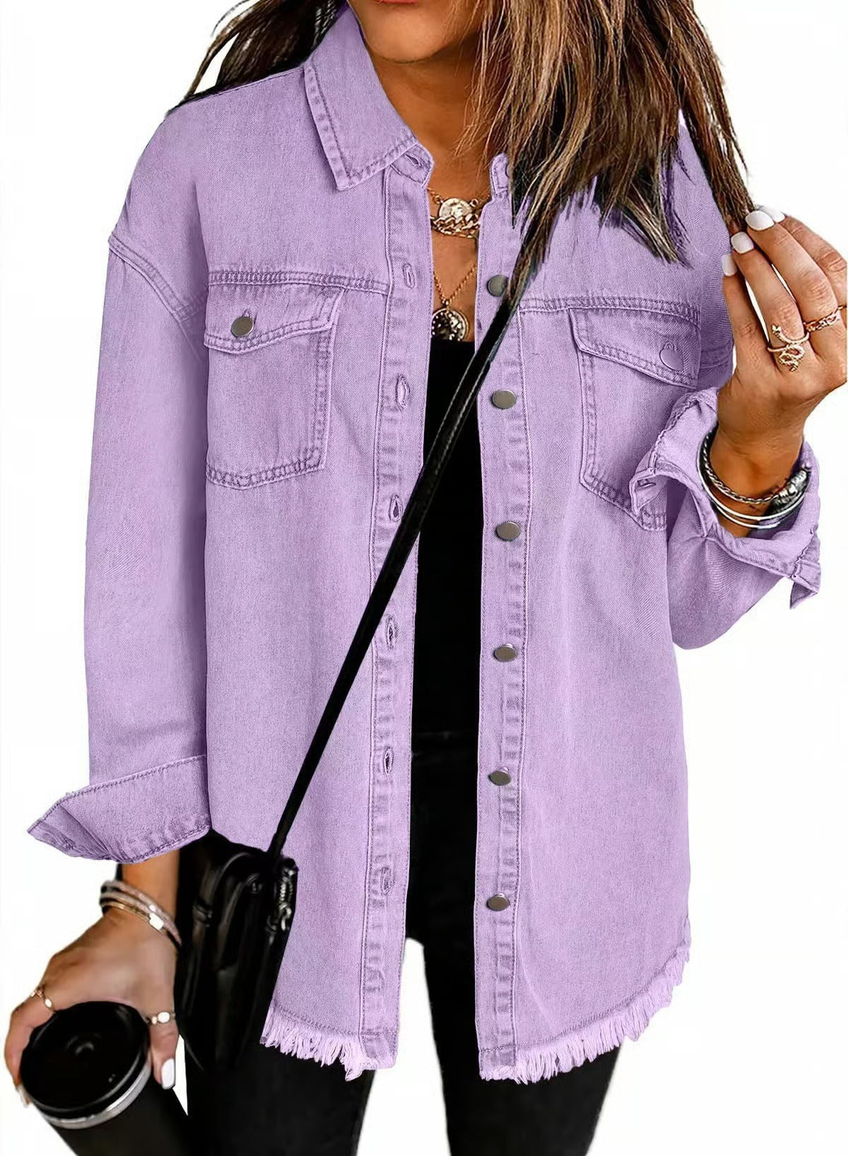 Women's Casual Denim Button Down Distressed Jacket