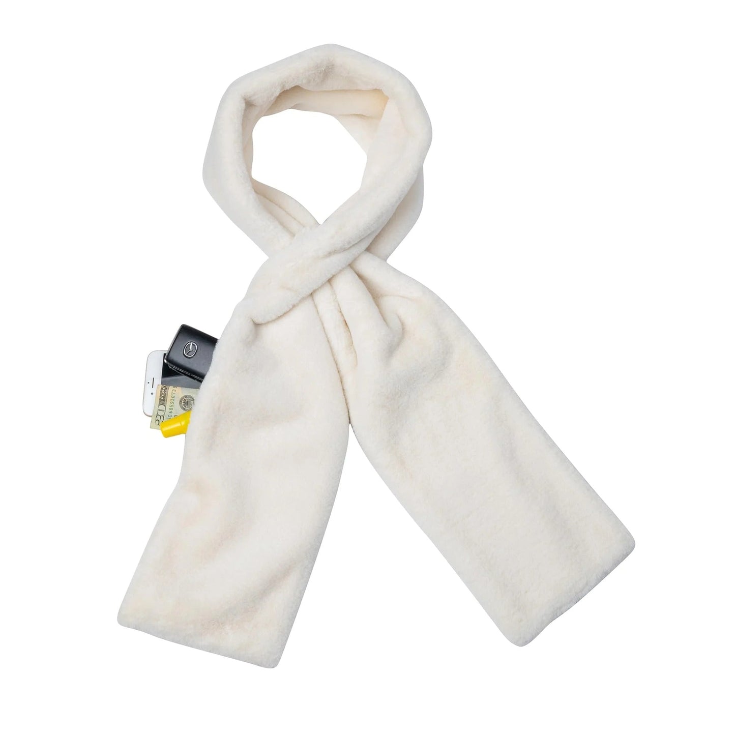 Faux Fur Scarf With Hidden Zipper Pocket