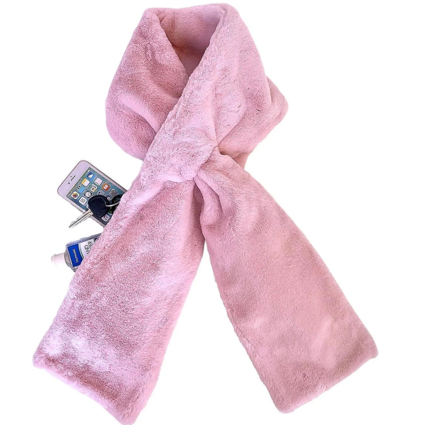 Faux Fur Scarf With Hidden Zipper Pocket