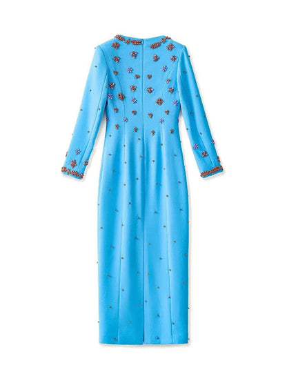 Solid Slimming Spliced Bead Luxurious Dress