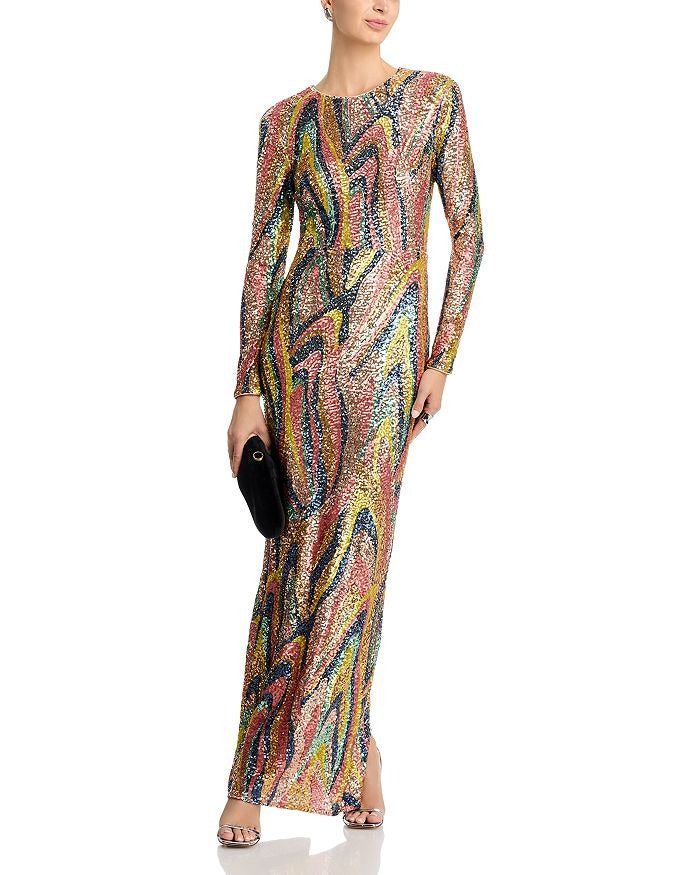 Long Sleeve Sequin Swirl Maxi Dress