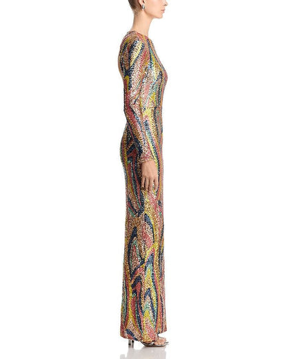 Long Sleeve Sequin Swirl Maxi Dress