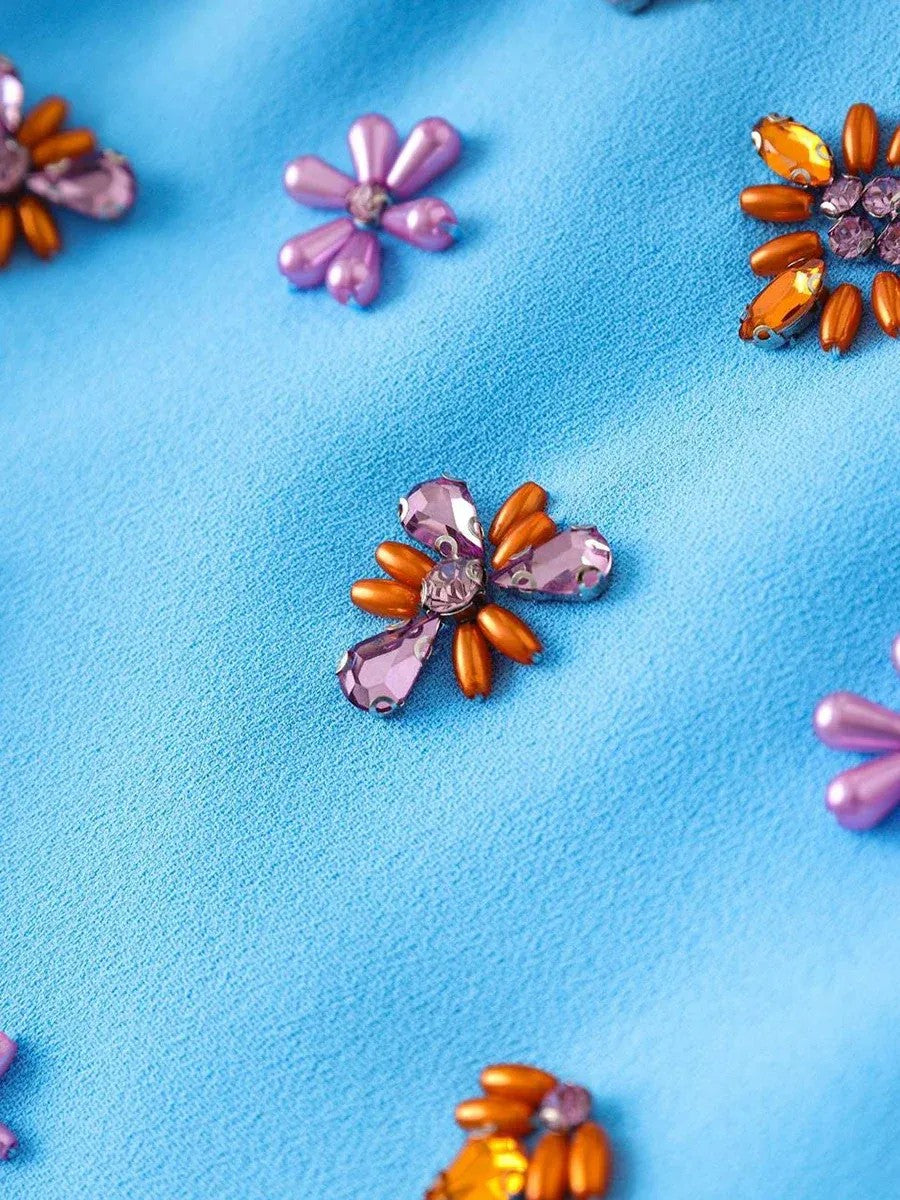 Solid Slimming Spliced Bead Luxurious Dress