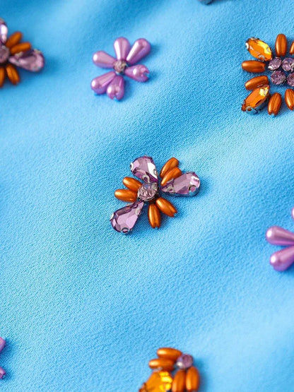 Solid Slimming Spliced Bead Luxurious Dress