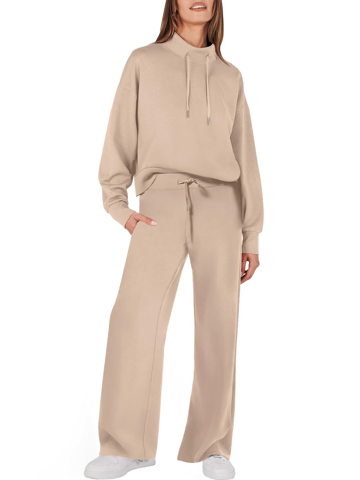 Drawstring Sweatshirt Wide Leg Sweatpant Lounge Set Tracksuit