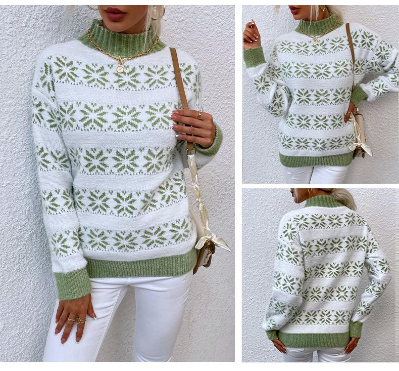 Half Turtleneck Christmas Snowflake Sweater