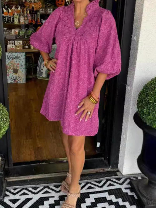 Lace V-neck Short Casual Dress