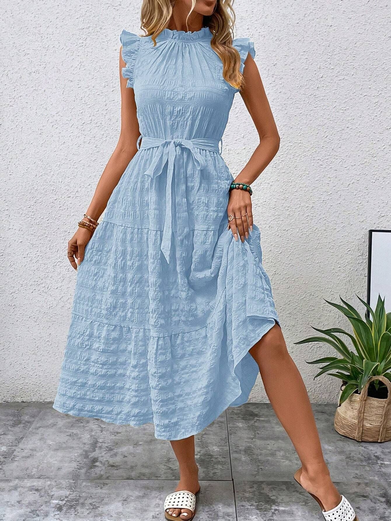 Flying Sleeve Texture Dress