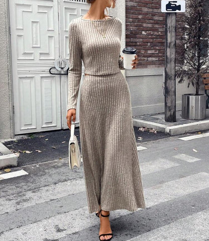 Round Neck Solid Color Long Sleeve Knitted Suit