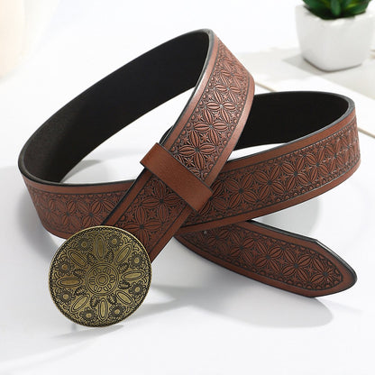 Vintage Round Alloy Engraved Belt