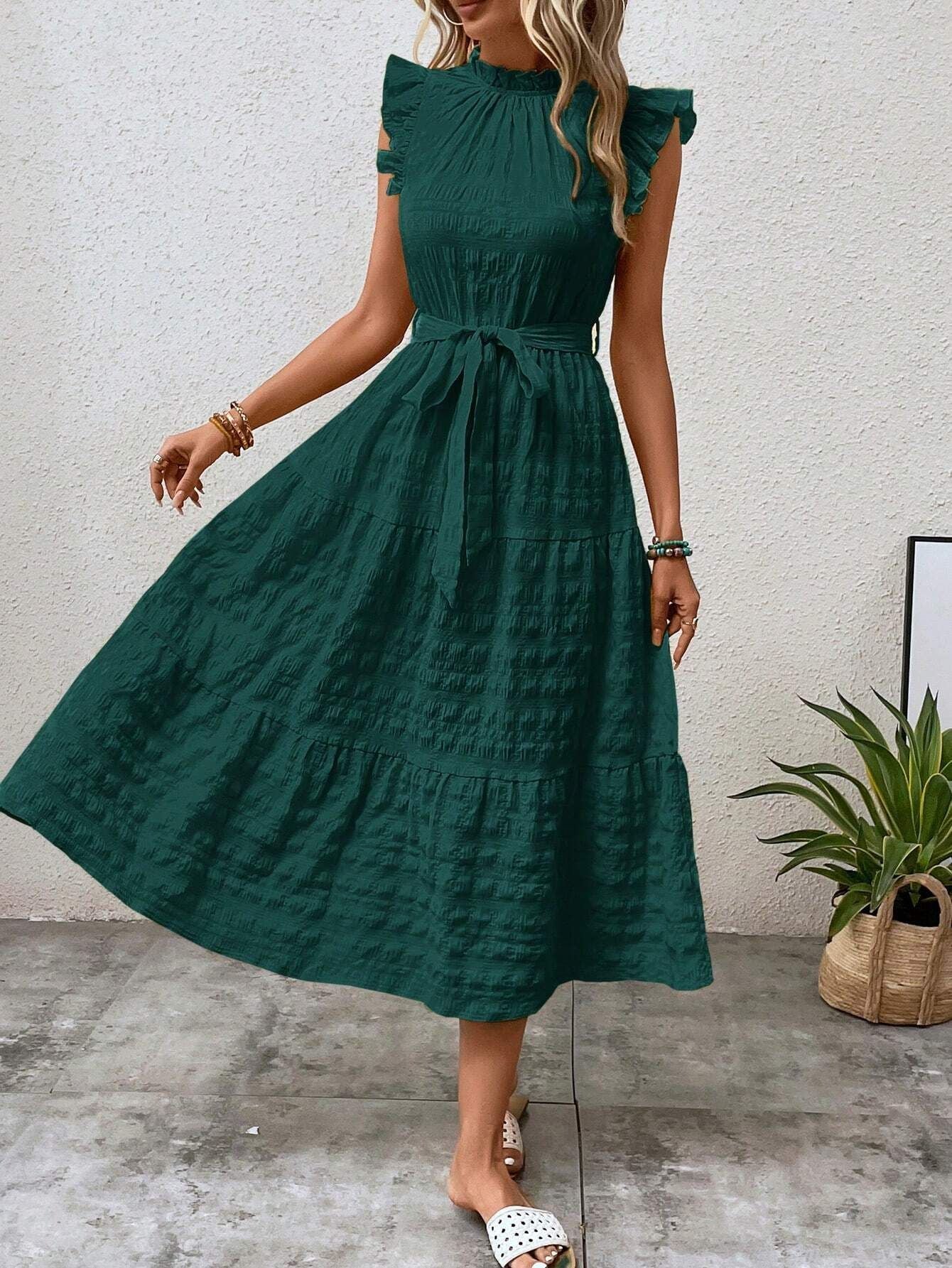 Flying Sleeve Texture Dress