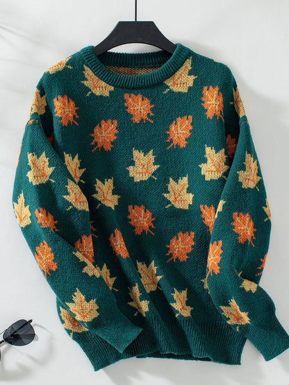 Maple Leaf Pattern Casual Knit Sweater