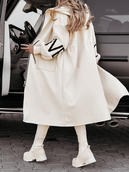 Fashion Casual Hooded Collar Patchwork Long Coat