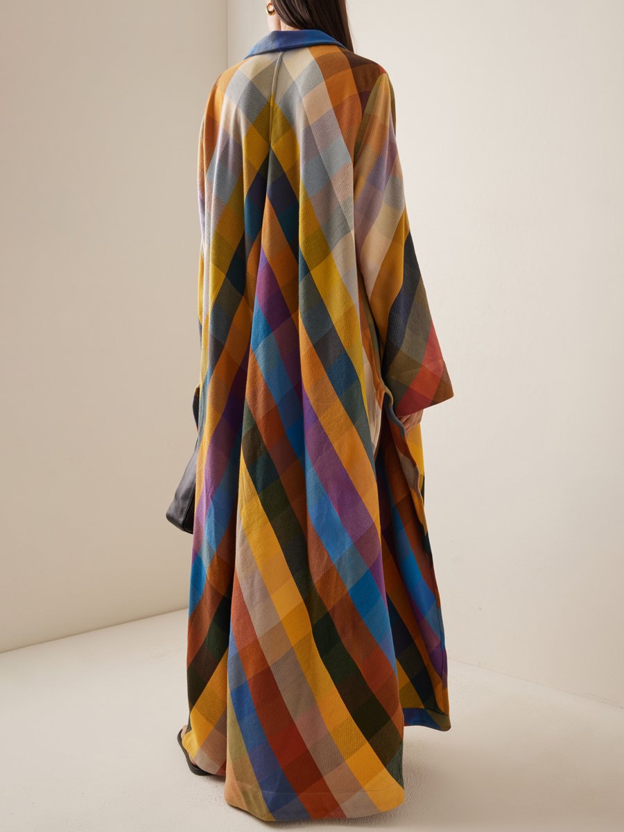 Loose Long Sleeve Color Block Side Split Maxi Dress