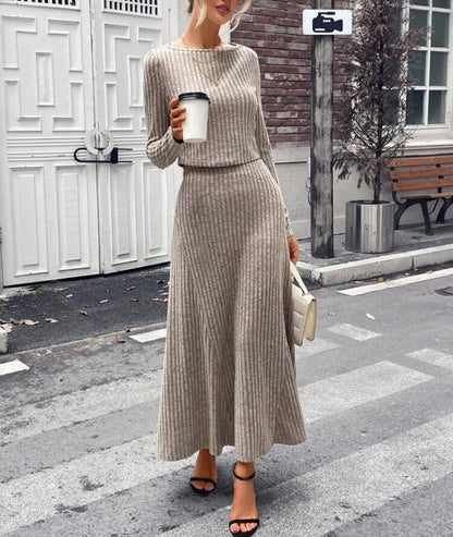 Round Neck Solid Color Long Sleeve Knitted Suit