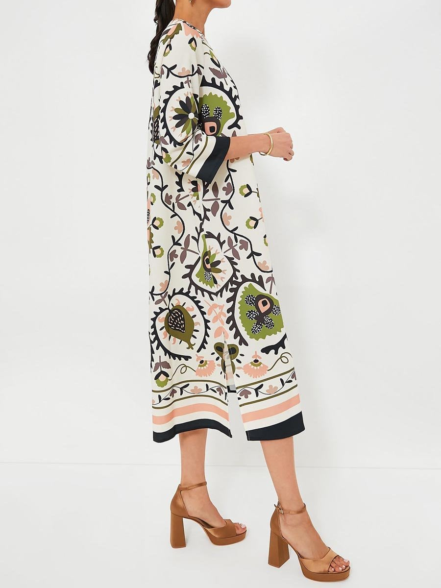 Roung Neck Printed Slit Hem Dress