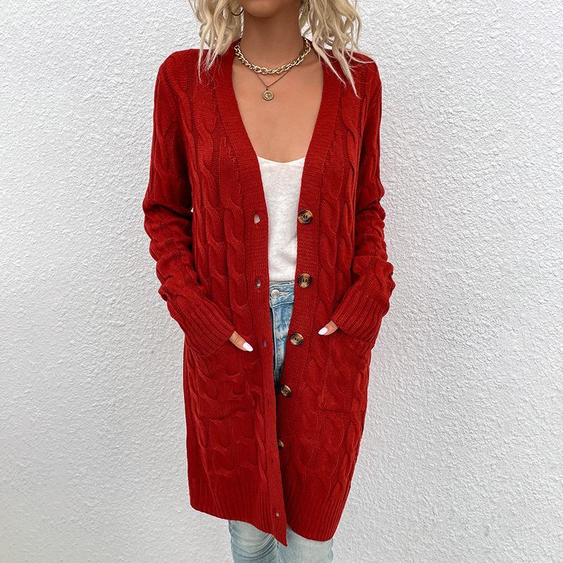 Long Buttoned Knit Cardigan