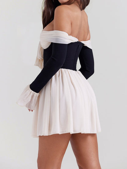 Off Shoulder Fashion Patchwork Sexy Hip Dress