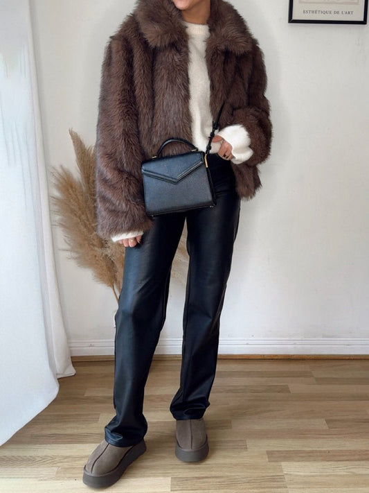 Fashion Faux Fur Collared Short Coat