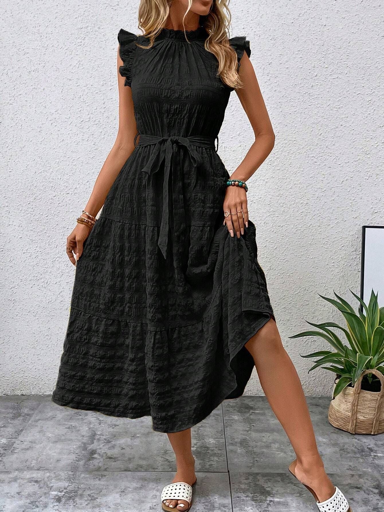 Flying Sleeve Texture Dress