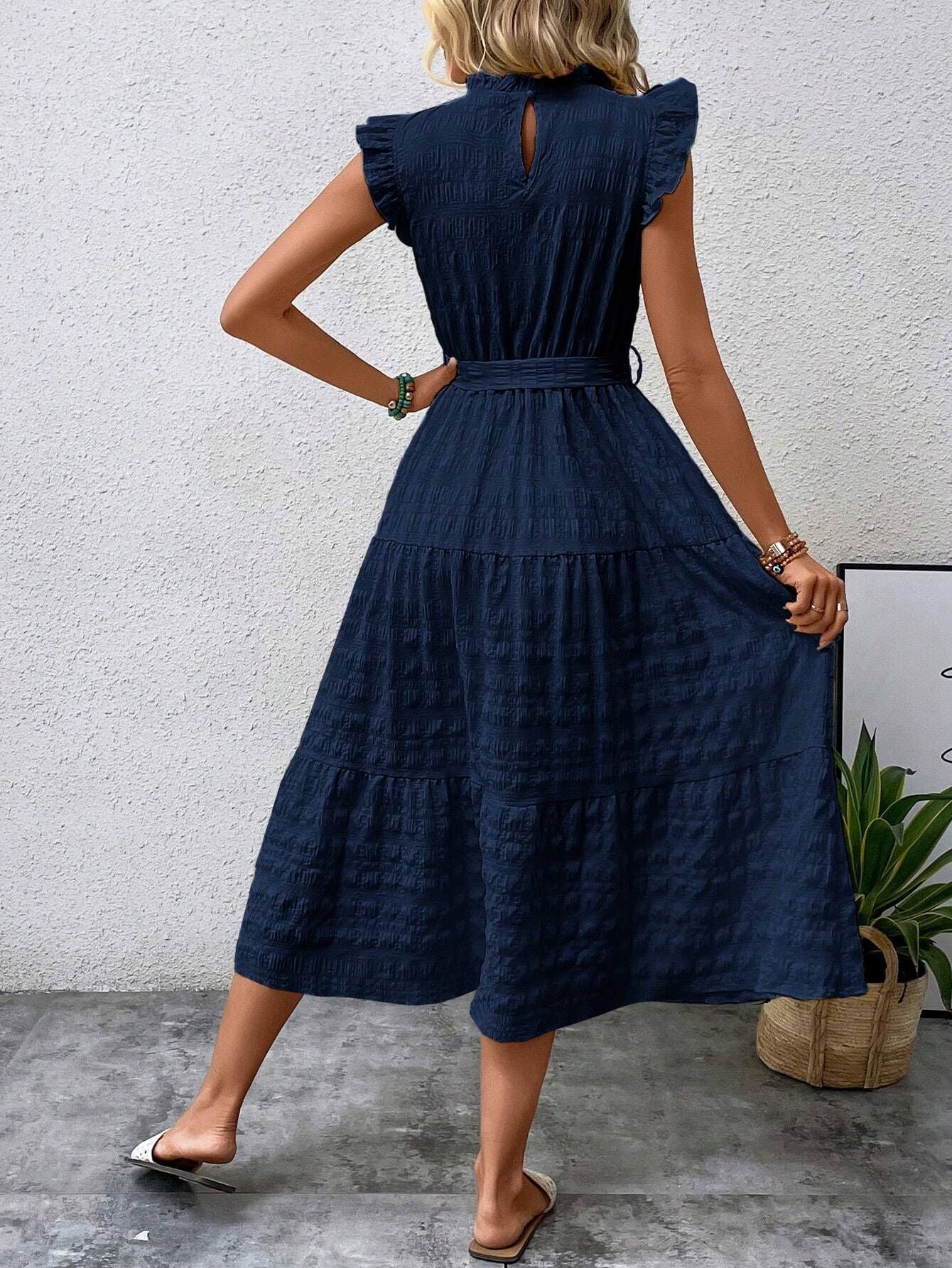 Flying Sleeve Texture Dress