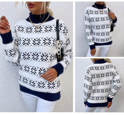 Half Turtleneck Christmas Snowflake Sweater