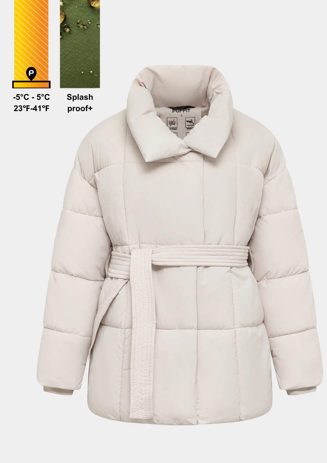 Mid Length Belted Puffer Jacket