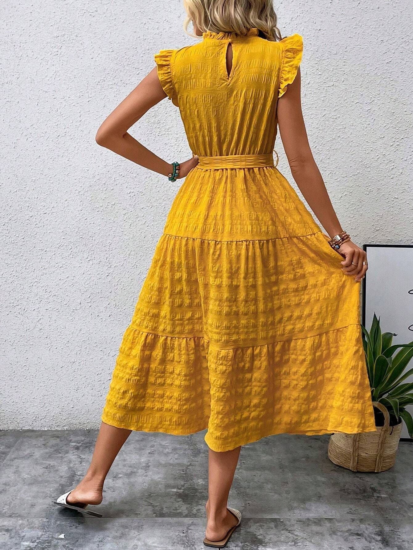 Flying Sleeve Texture Dress