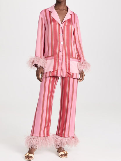 Pink Stripes Party Pajama With Feathers