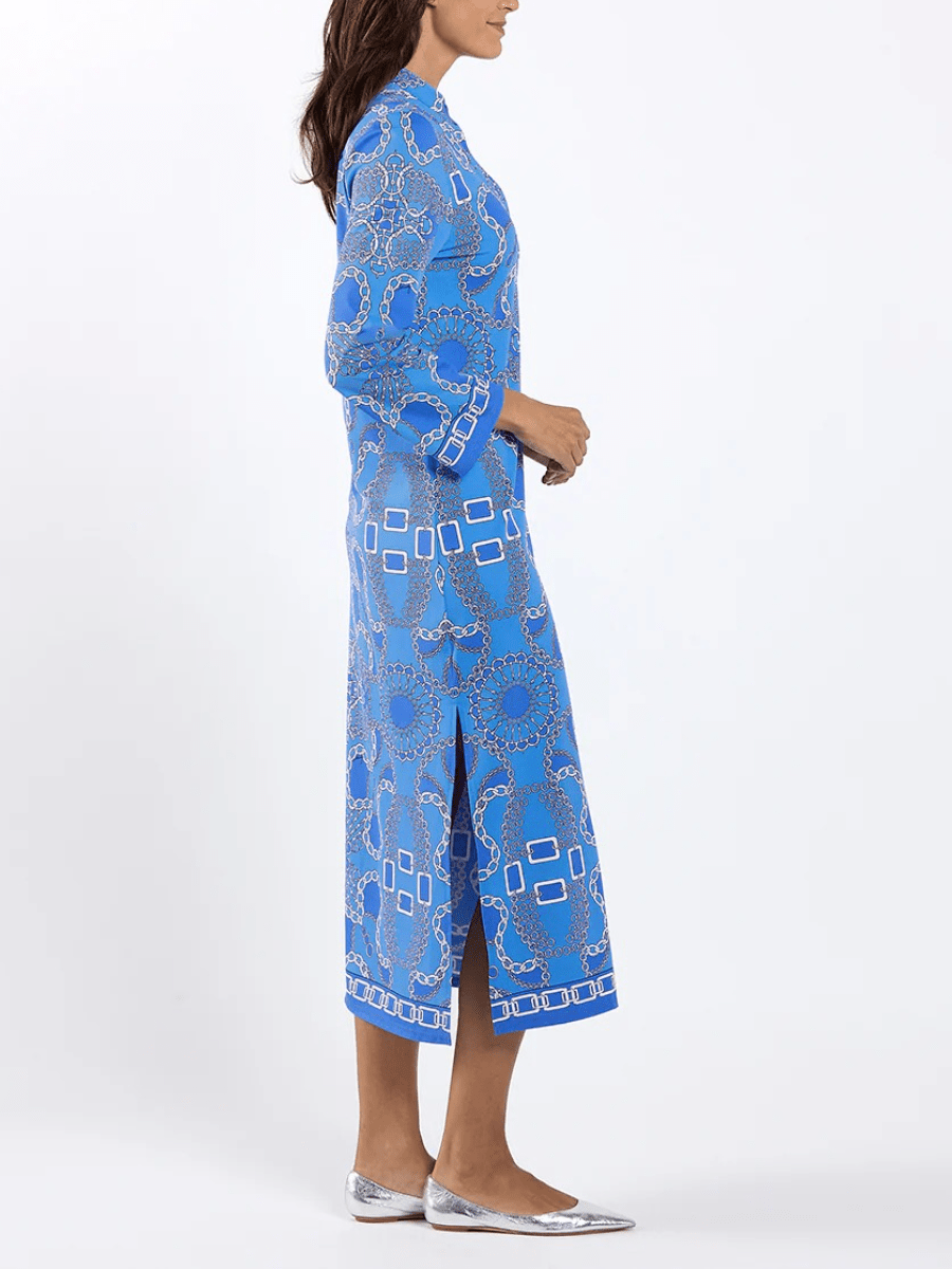 Luxury Chain Link Print Blue Midi Dress - allsose