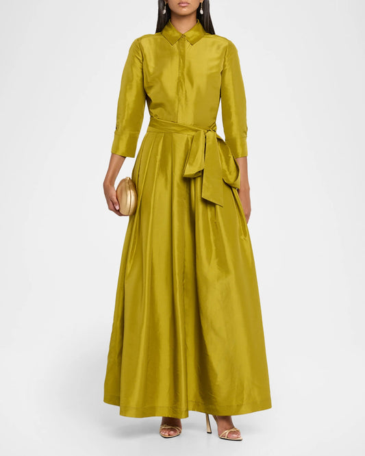 Julip Pleated Tie-Waist Maxi Shirt Gown