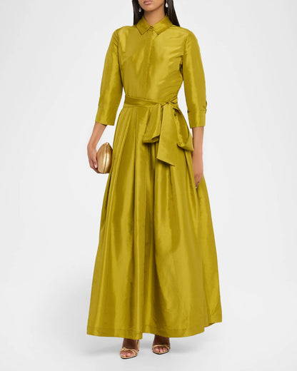 Julip Pleated Tie-Waist Maxi Shirt Gown