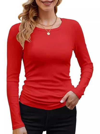 Ribbed Long Sleeve Crewneck Knit Tops