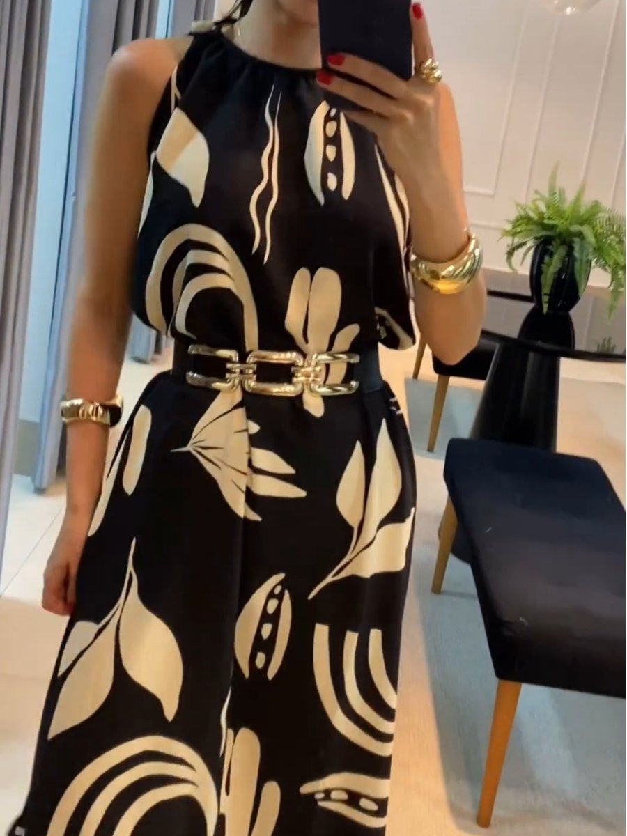 Sleeveless Round Neck Printed Jumpsuit