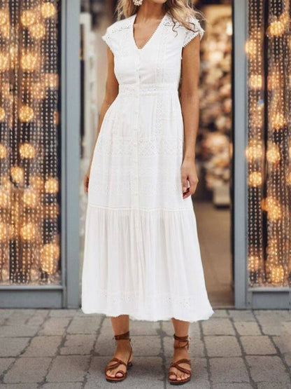 Eyelet Embroidery Panelled Button Down Dress