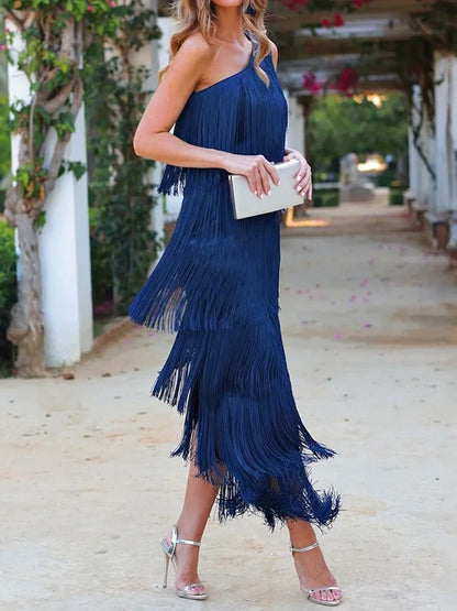 Fringed Sleeveless Slim Midi Dress