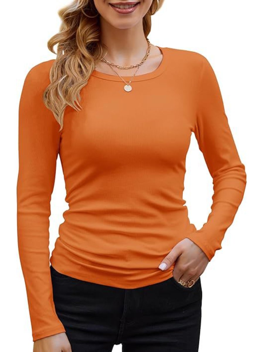 Ribbed Long Sleeve Crewneck Knit Tops